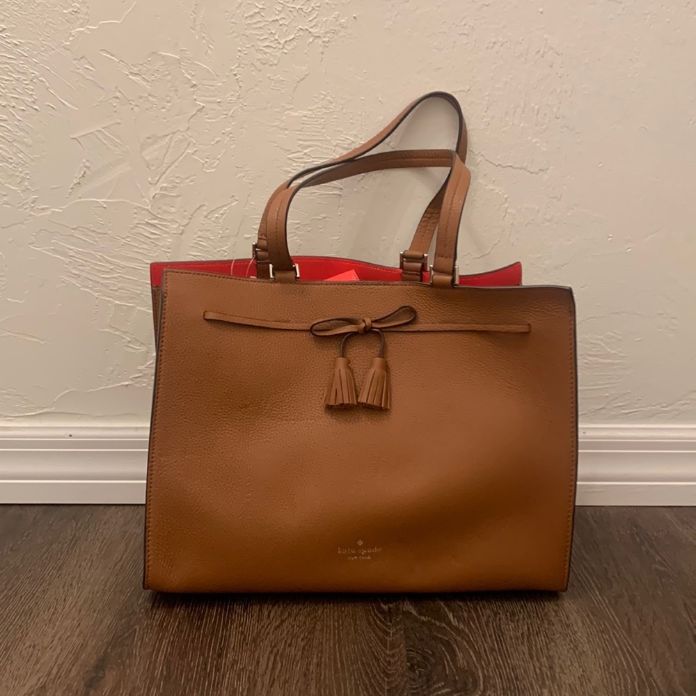 Kate Spade Brown Tote Bag with Red Accent